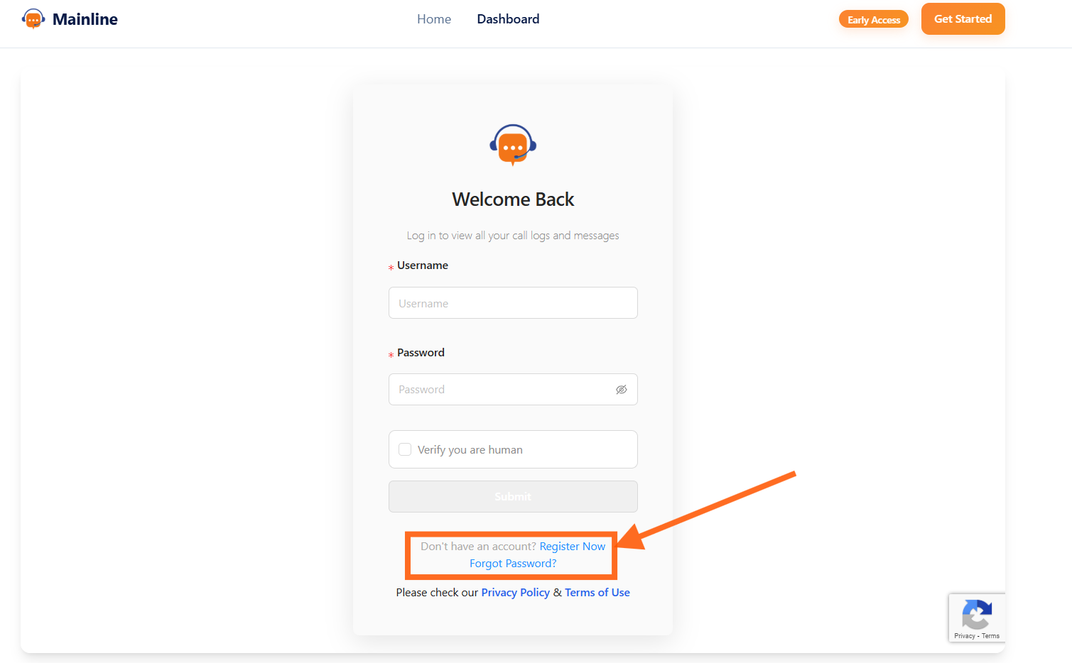 Register Now Dashboard Preview